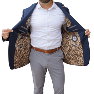 Navy Blazer with Mossy Oak Shadow Grass Blades Liner - Perfect Pattern Sportcoats