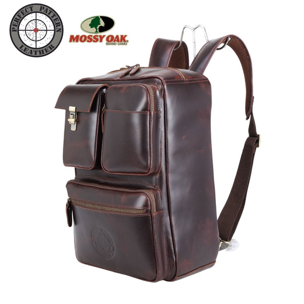 Leather briefcase with Mossy Oak Bottomland liner.  A briefcase and a backpack with camo liner.