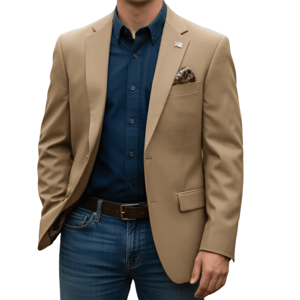 Khaki Blazer with Mossy Oak Original Bottomland Lining