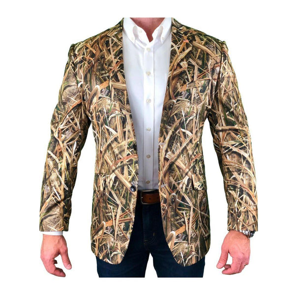 Man wearing a Perfect Pattern Sportcoats Camo Blazer Mossy Oak Blazer, Camouflage Suit Coat, Camo Suit coat, Shadow Grass Blades Blazer