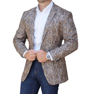 Man wearing a Perfect Pattern Sportcoats Camo Blazer Mossy Oak Blazer, Camouflage Suit Coat, Camo Suit coat, Bottomland Blazer, Camouflage Blazer
